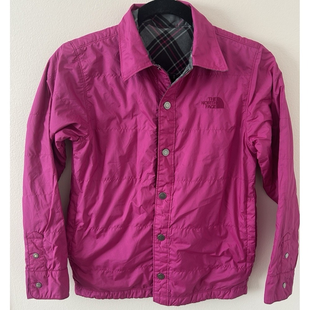 The North Face Boys Reversible Snap Shacket Jacket Gray/Pink Sz 10/12
